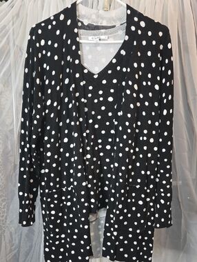 #232 Chico's Black and White Polka Dot V-Neck Cardigan And Tank